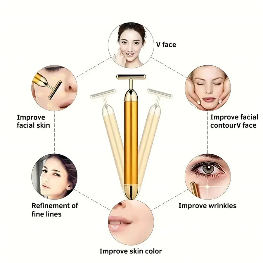 24K Gold Energy Beauty Bar Electric Facial Massage Roller